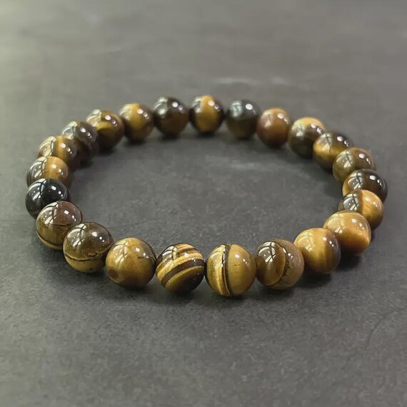 Bracciale Occhio Di Tigre Naturale – Sfere 4mm – Filo Elastico – Giallo Marrone – Fatto A Mano