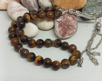 Tiger Eye Prayer Beads: Islamic Rosary, Muslim Gift (33/99 Bead)