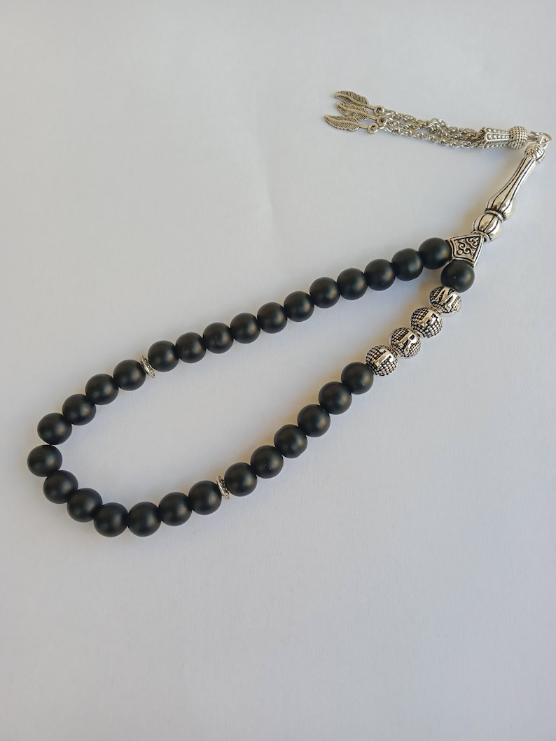 Nom personnalisé Tasbih en onyx avec perles de prière rondes en pierre noire mate, cadeau islamique chapelet personnalisé, perles de prière musulmanes, Masbaha, Subha image 7