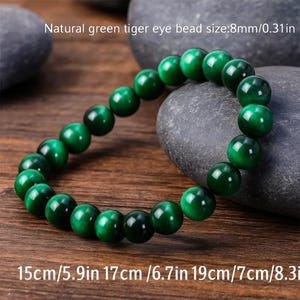 Green Tiger Eye Bracelet: Natural Gemstone Beaded Healing Jewelry