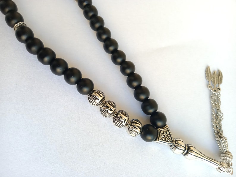 Nom personnalisé Tasbih en onyx avec perles de prière rondes en pierre noire mate, cadeau islamique chapelet personnalisé, perles de prière musulmanes, Masbaha, Subha image 4