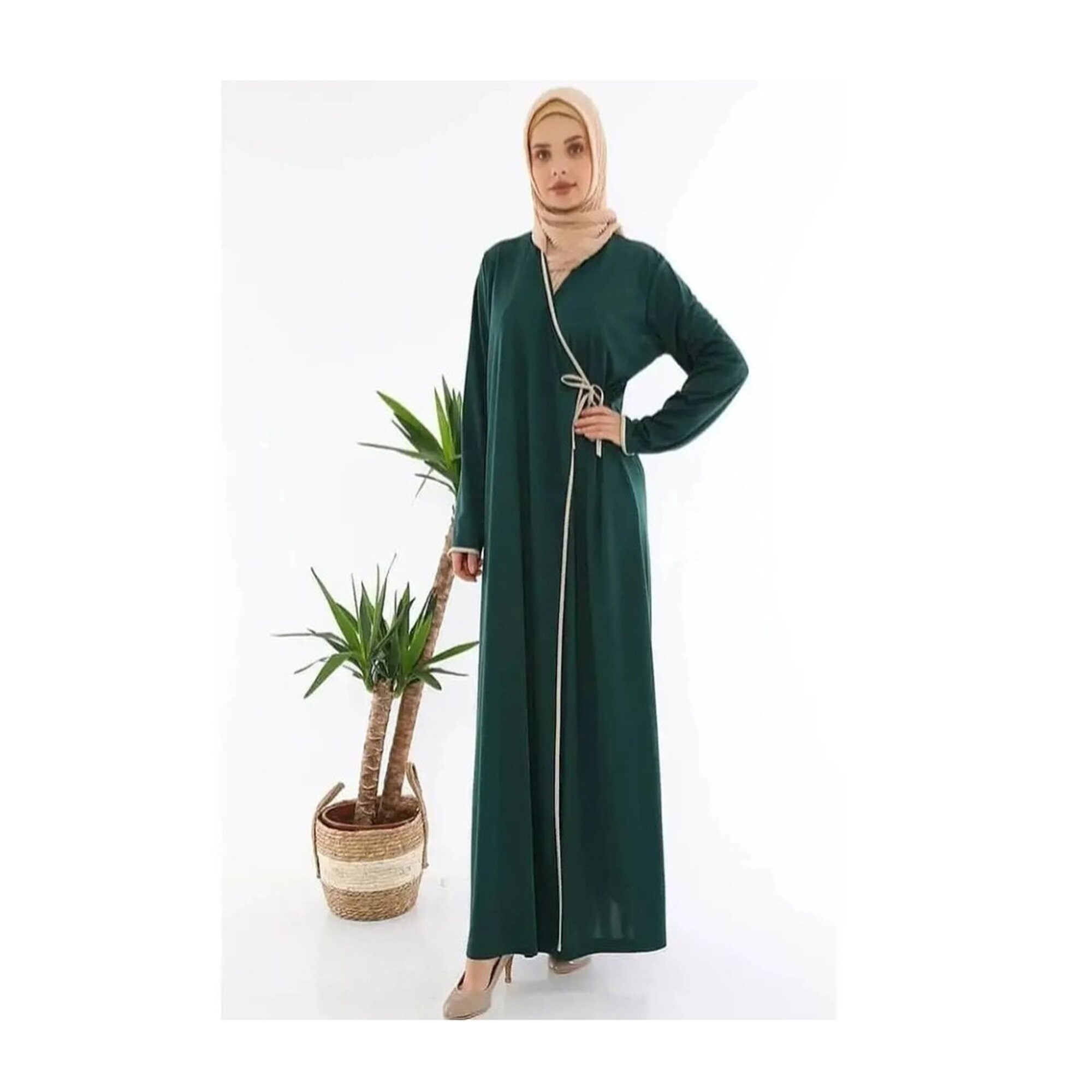 Musulmano Burqa Abaya Donne Hijab Abiti Preghiera Indumento 2 Peices Set Burka Niqab Lungo Khimar Kaftan Robe Jilbab Abbigliamento Islamico Bianco M - Foto 8