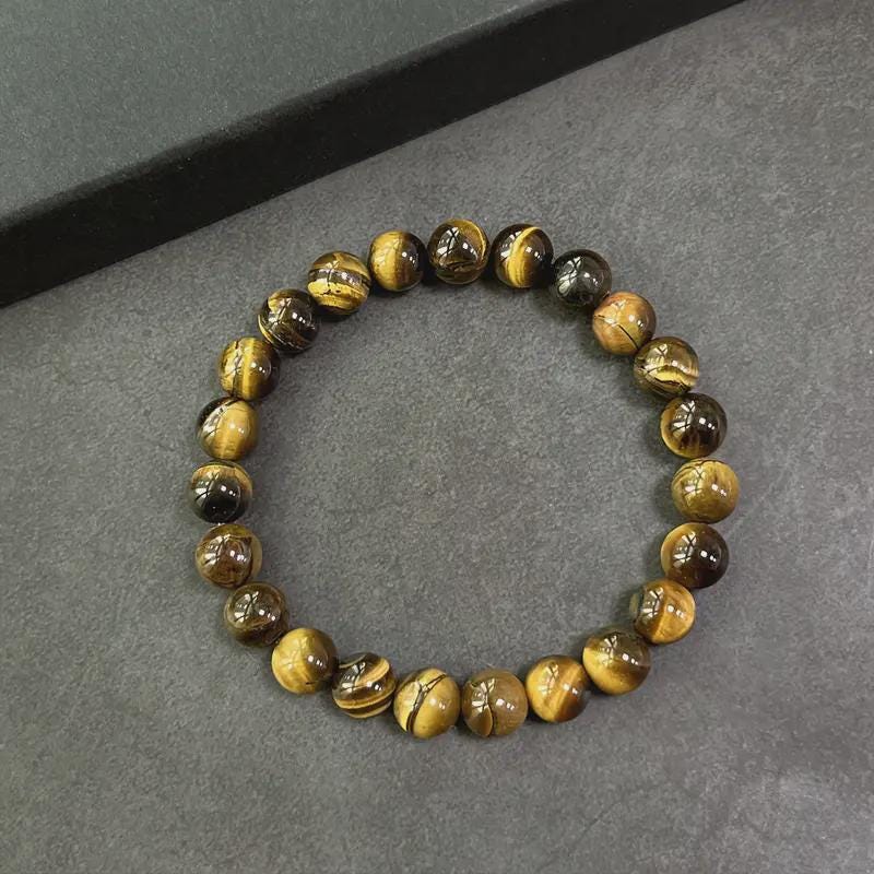 Bracciale Occhio Di Tigre Naturale – Sfere 4mm – Filo Elastico – Giallo Marrone – Fatto A Mano