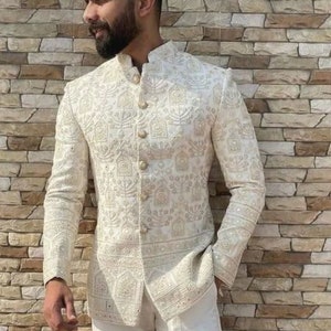 Mens Indian Latest Design For cream jodhpur Cream pants Groom Wedding Party Wear Engagement Function Occasion Ethnic Dress