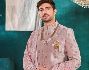 Mens Indian Latest Design For Rose gold Indo Western Sherwani Groom Wedding Party Wear Engagement Function Occasion Ethnic Dress