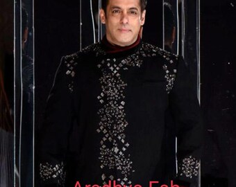 Mens Indian Latest Design For Black velvet  Indo Western Sherwani Groom Wedding Party Wear Engagement Function Occasion Ethnic Dress Outfit