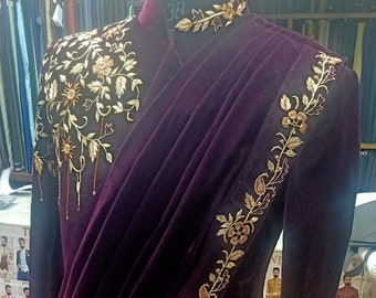 Mens Indian Latest Design For Purple Indo Western Sherwani Groom Wedding Party Wear Engagement Function Occasion Ethnic Dress