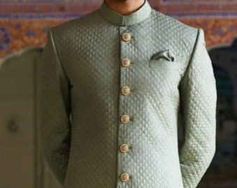 Mens Indian Latest Design For Pista Green Indo Western Sherwani Groom Wedding Party Wear Engagement Function Occasion Ethnic Dress