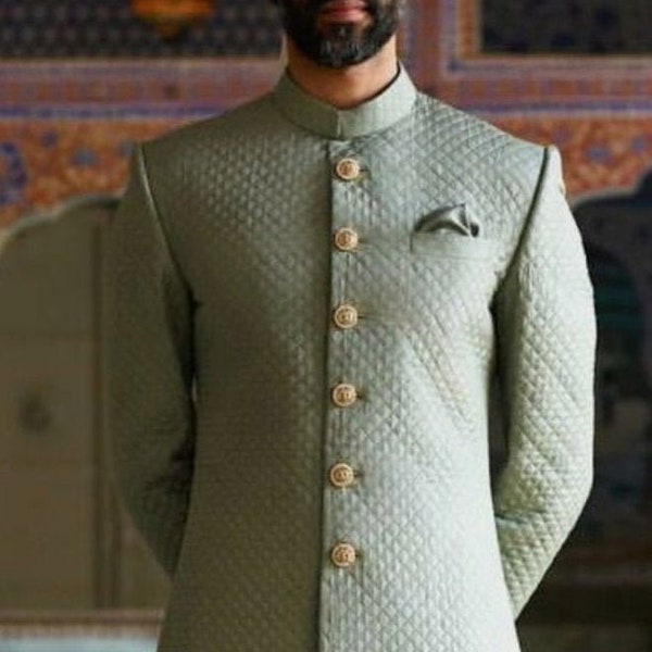 Mens Indian Latest Design For Pista Green Indo Western Sherwani Groom Wedding Party Wear Engagement Function Occasion Ethnic Dress