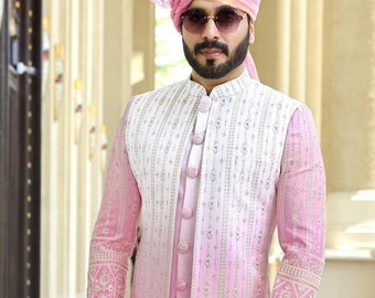 Mens Indian Latest Design For pink Indo Western Sherwani Groom Wedding Party Wear Engagement Function Occasion Ethnic Dress