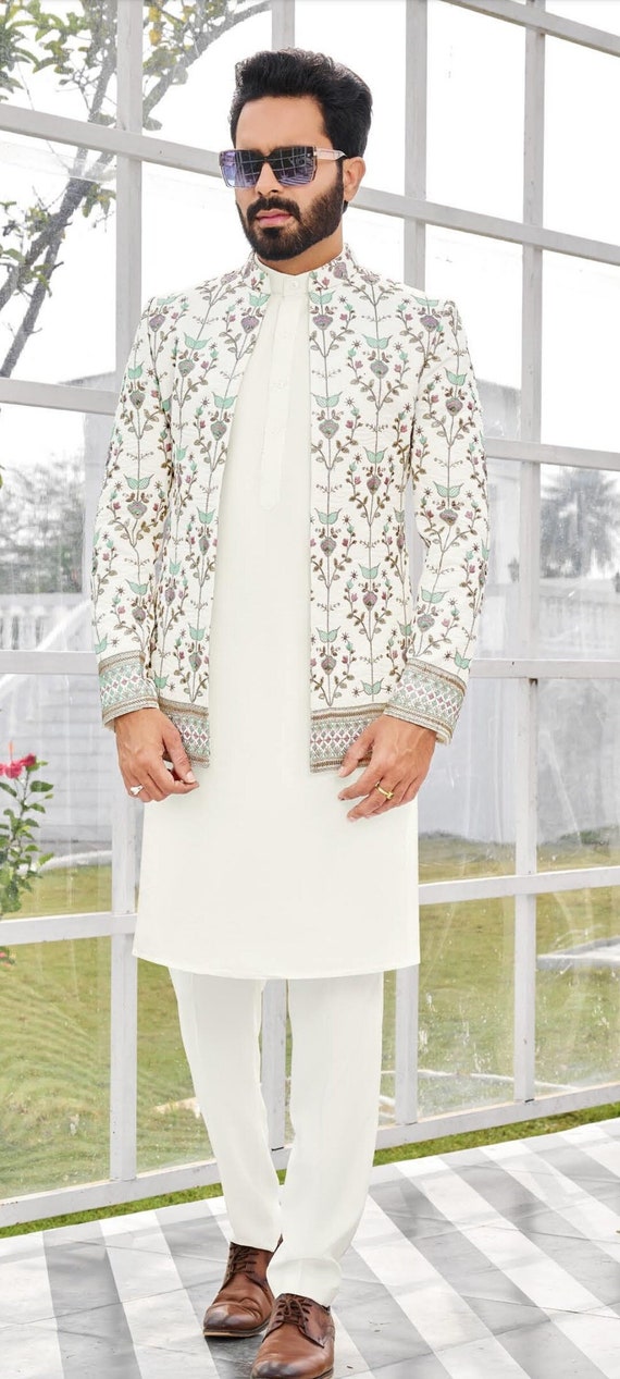 Mens Indian Latest Design For cream jodhpur Cream pants Groom Wedding Party  Wear Engagement Function Occasion Ethnic Dress