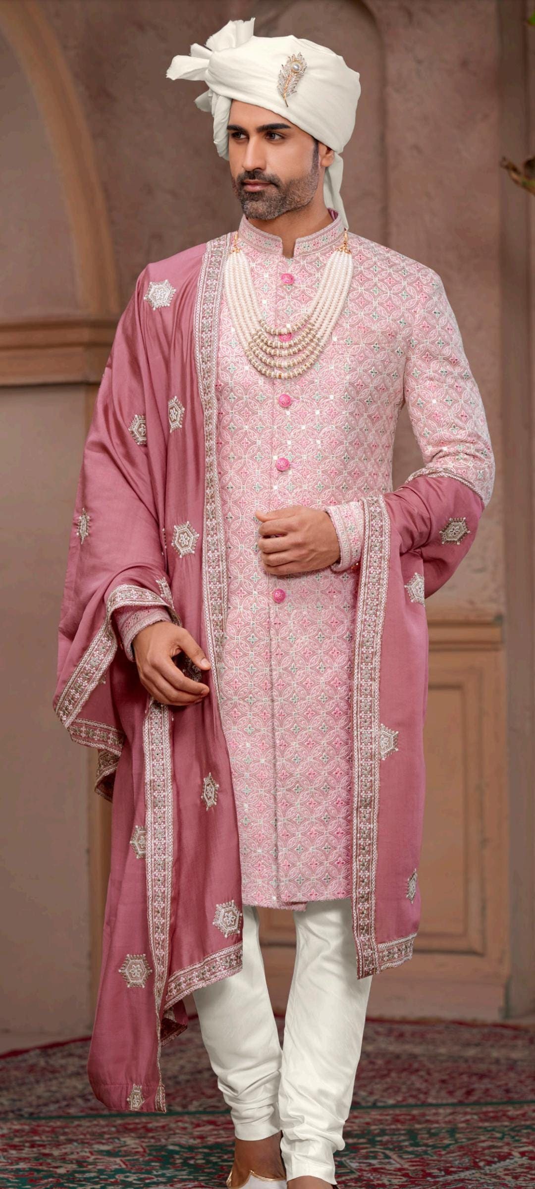 Buy Mens Indian Latest Design for Pink Indo Western Sherwani Groom Wedding  Party Wear Engagement Function Occasion Ethnic Dress Online in India