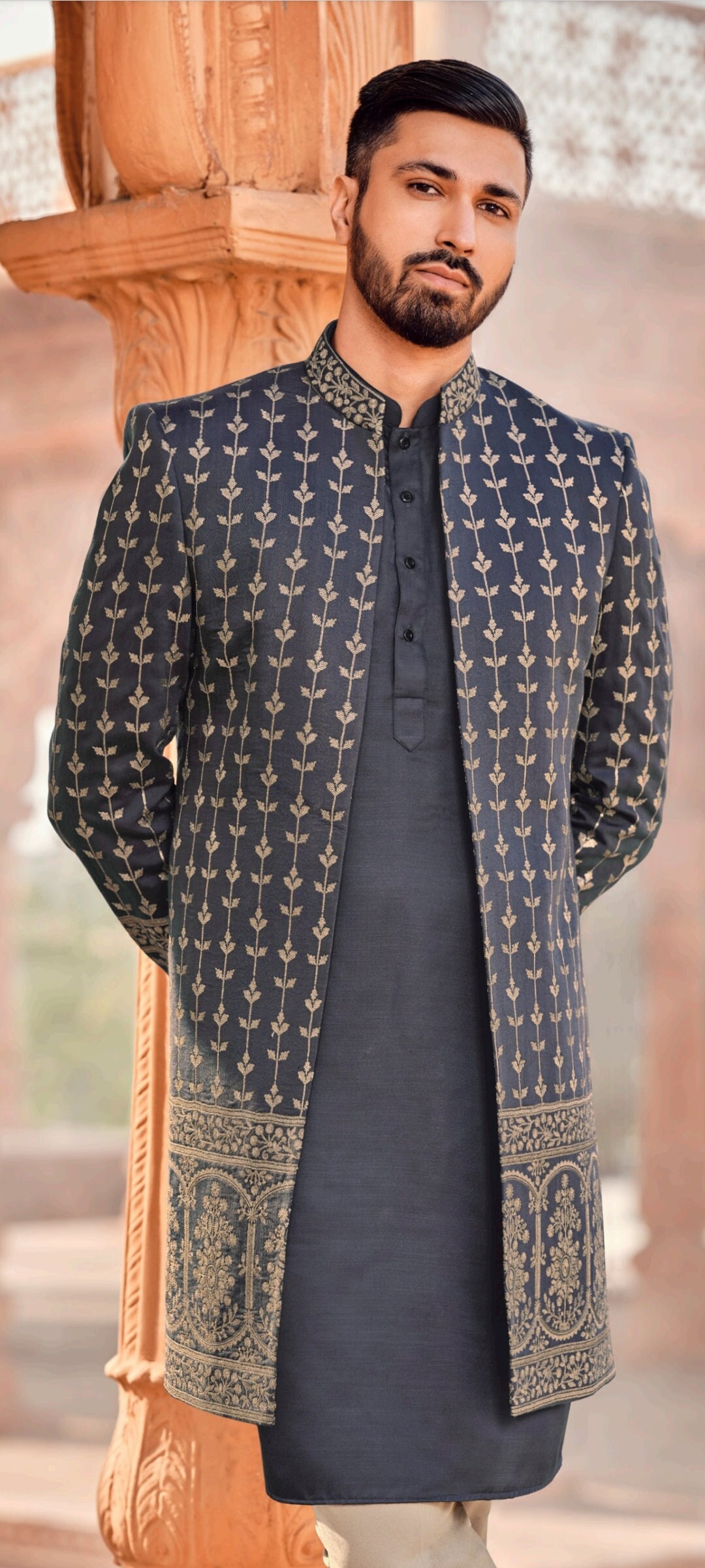 Mens Indian Latest Design for Gray Indo Western Sherwani Groom Wedding  Party Wear Engagement Function Occasion Ethnic Dress