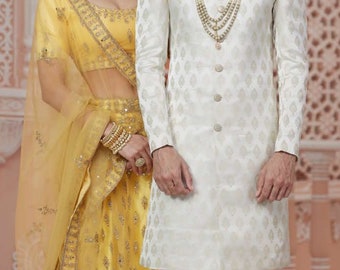 Mens Indian Latest Design For cream Indo Western Sherwani Groom Wedding Party Wear Engagement Function Occasion Ethnic Dress