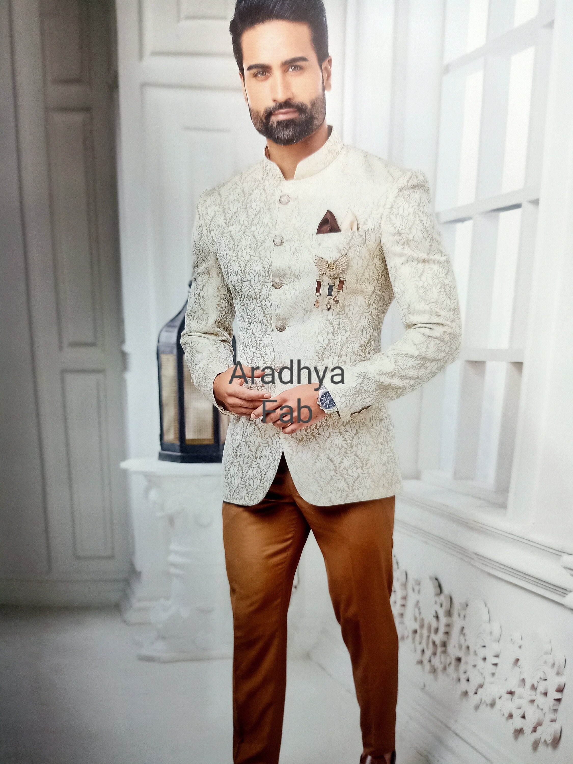 Buy Mens Indian Latest Design for Cream Jodhpur Brown Pants Groom Online in  India  Etsy