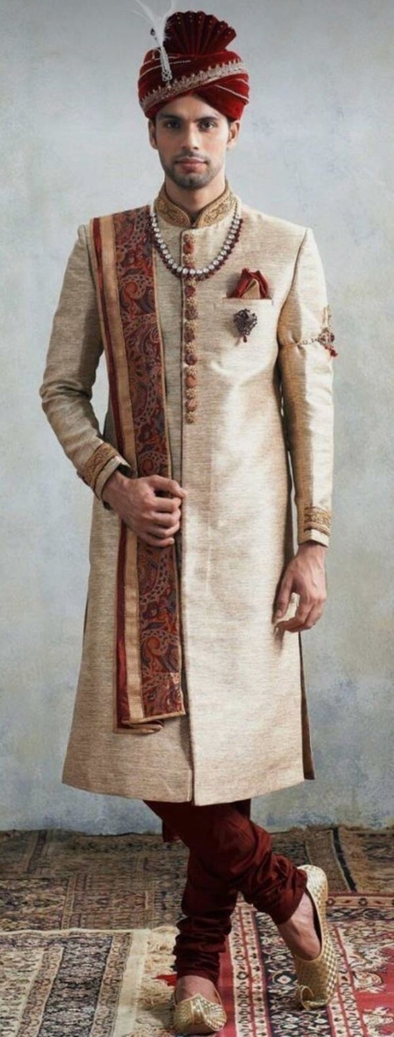 SKAVIJ Art Silk Kurta Pajama Set for Men Indian Wedding Party Wear Dress  (Medium, Beige) - Walmart.com