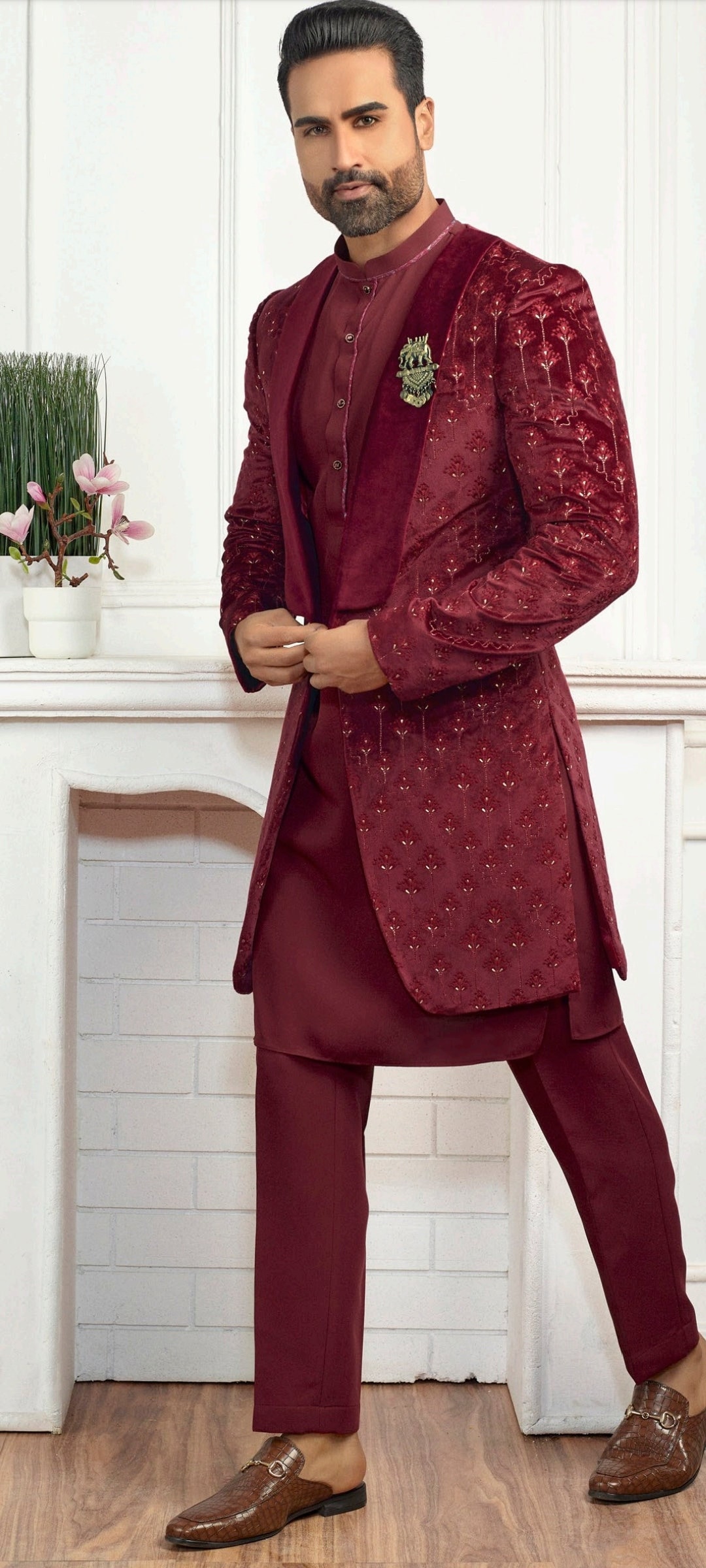 Maroon indo western gown sale