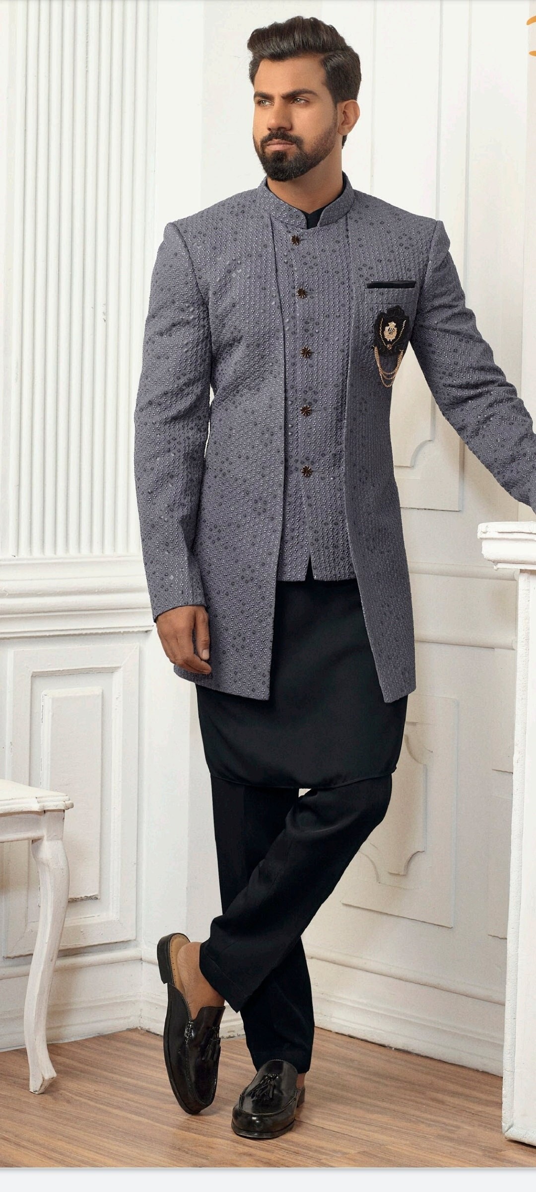 Buy Mens Indian Latest Design for Grey Indo Western Sherwani Groom Wedding  Party Wear Engagement Function Occasion Ethnic Dress Online in India