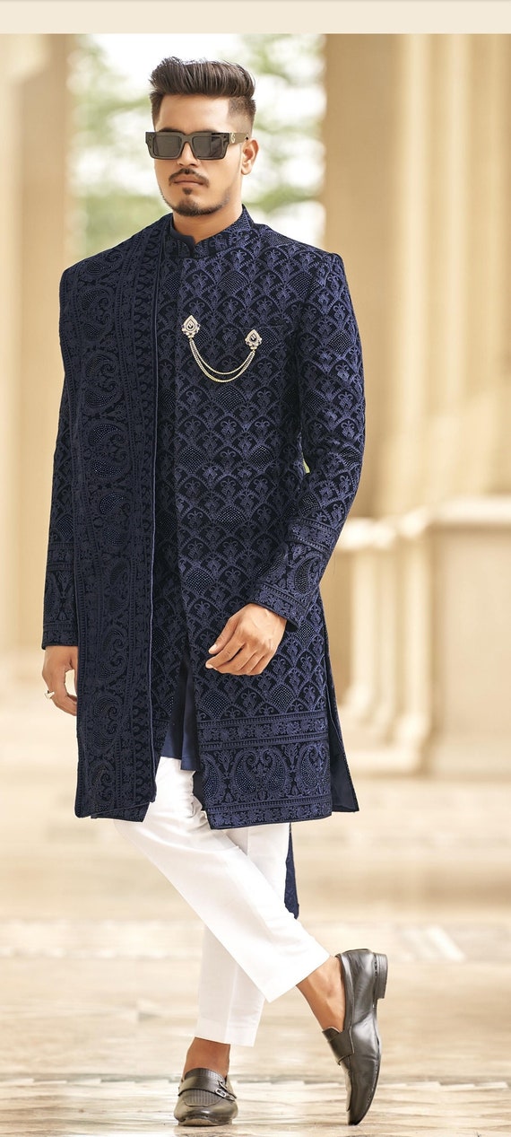 Designer Teal Blue Color Velvet Gown with Embroidery Work Du