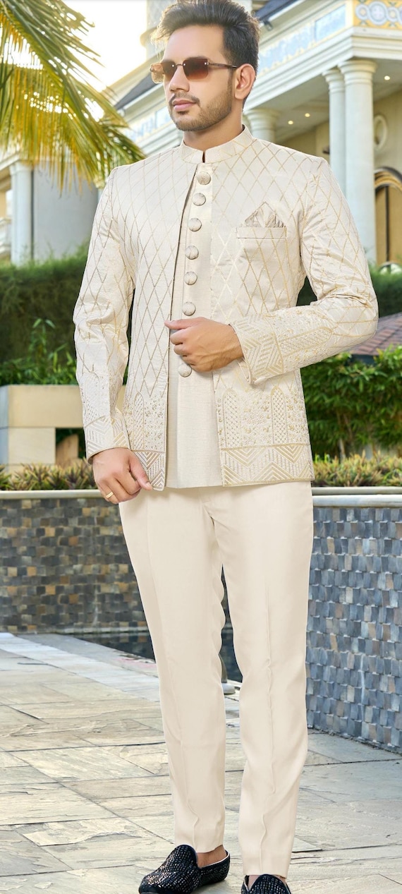 White Engagement Dress For Boys Mens Indian Latest Design For