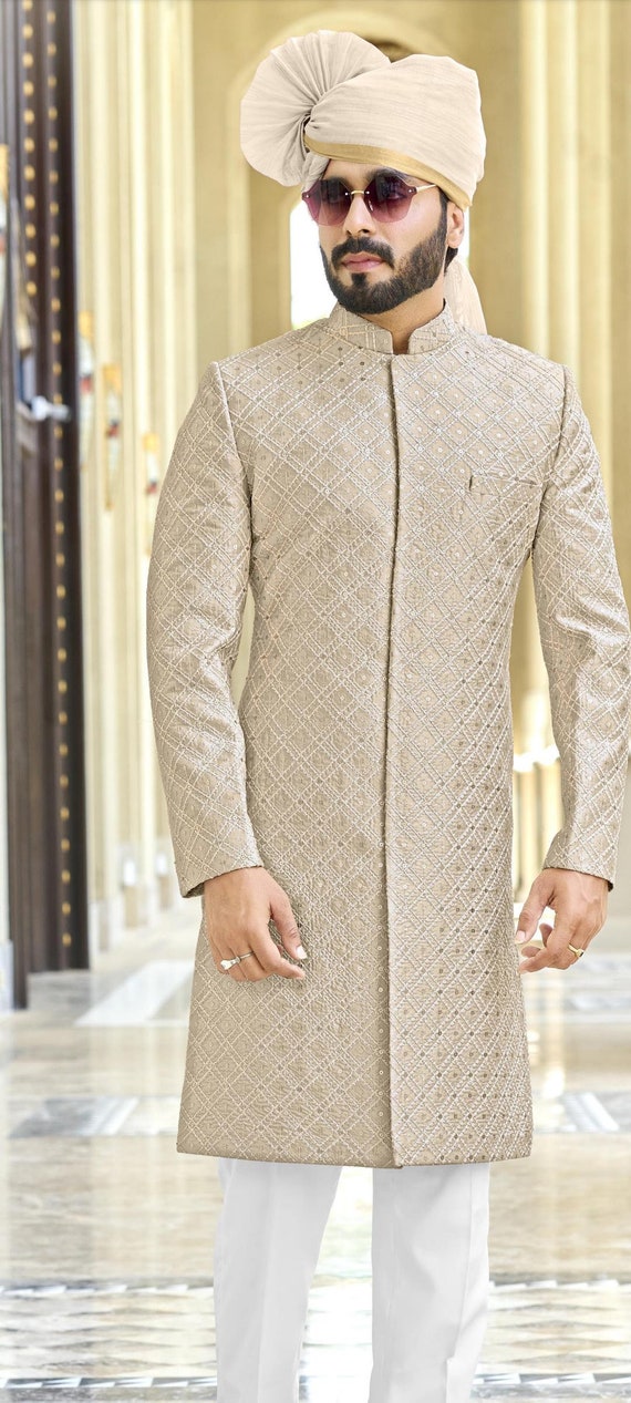 Mens Indian Latest Design for Cream Indo Western Sherwani Groom Wedding  Party Wear Engagement Function Occasion Ethnic Dress - Etsy