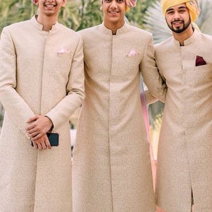 Mens Indian Latest Design For cream Indo Western Sherwani Groom Wedding Party Wear Engagement Function Occasion Ethnic Dress