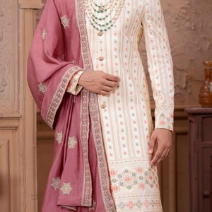 Mens Indian Latest Design For cream Indo Western Sherwani Groom Wedding Party Wear Engagement Function Occasion Ethnic Dress