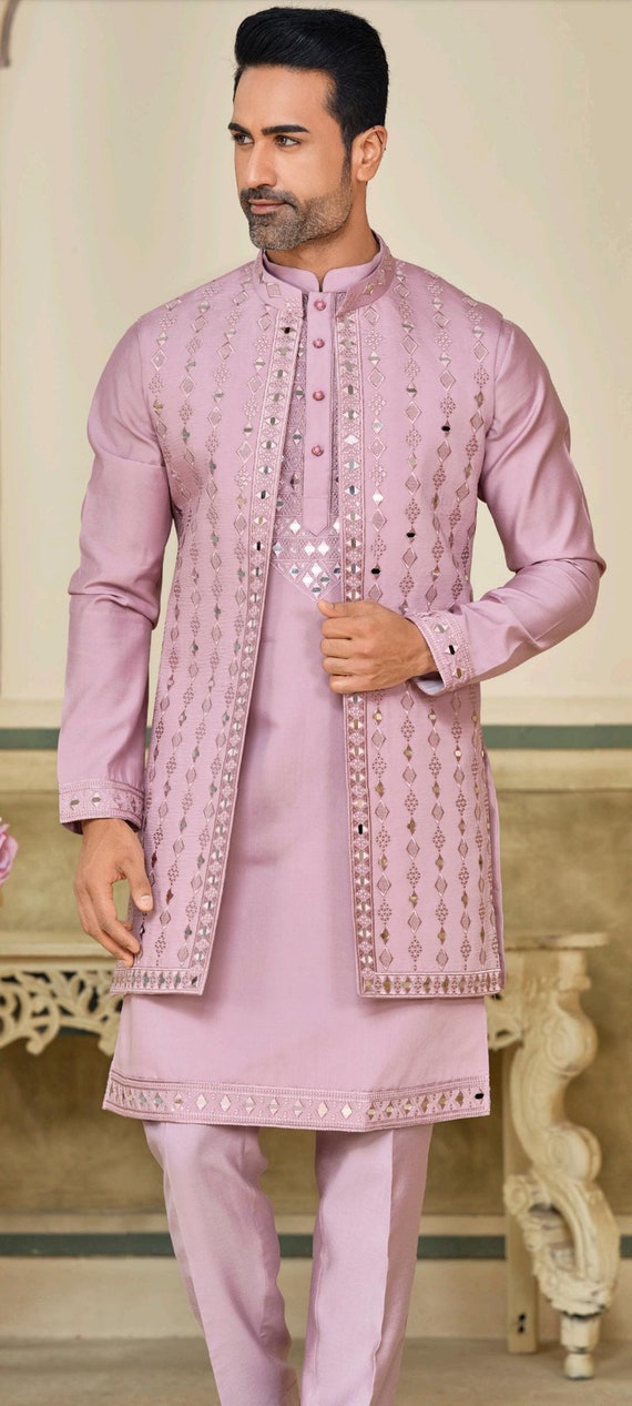 Mens Indian Latest Design For pink Indo Western Sherwani Groom Wedding Party Wear Engagement Function Occasion Ethnic Dress