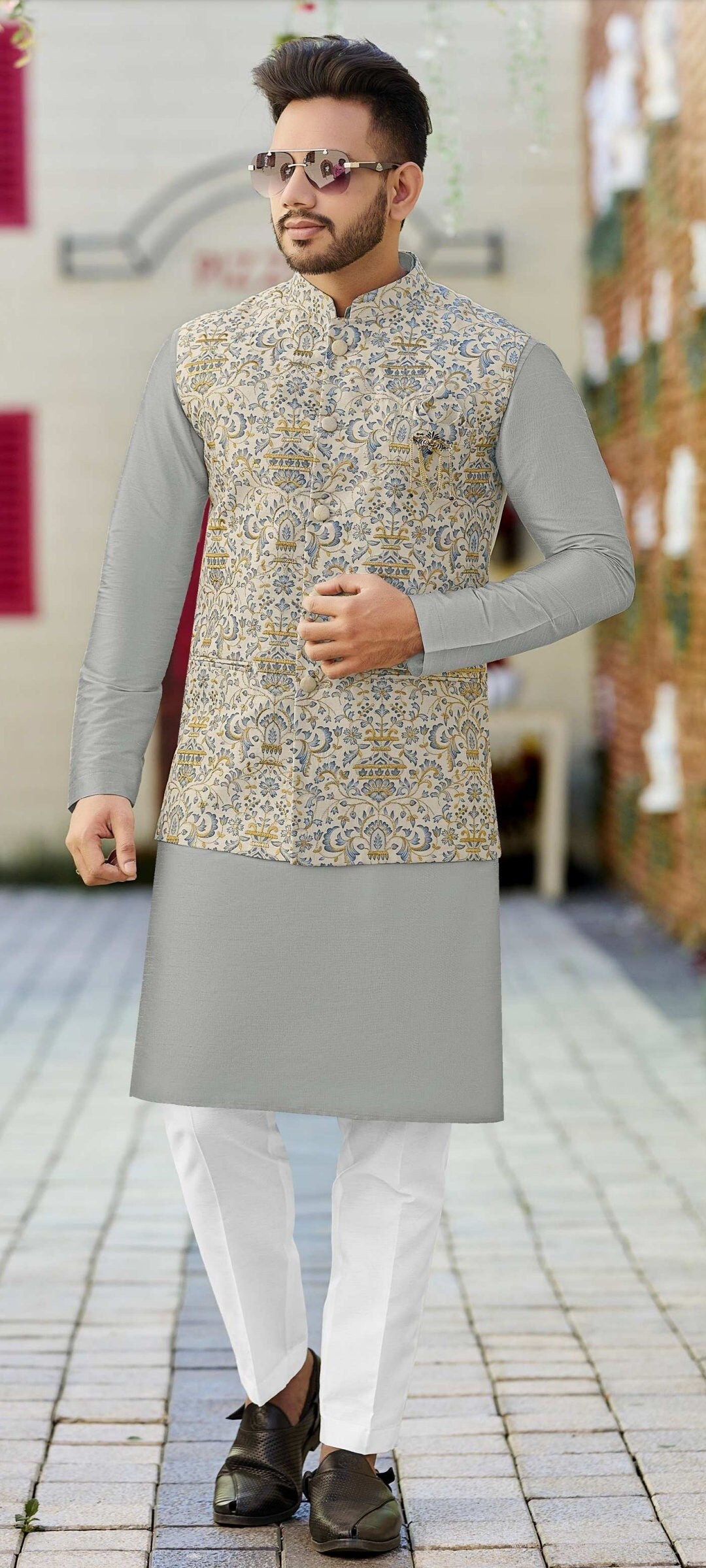 Mens Indian Latest Design For Of Rose Gold Jacket Pink Kurta Of White ...