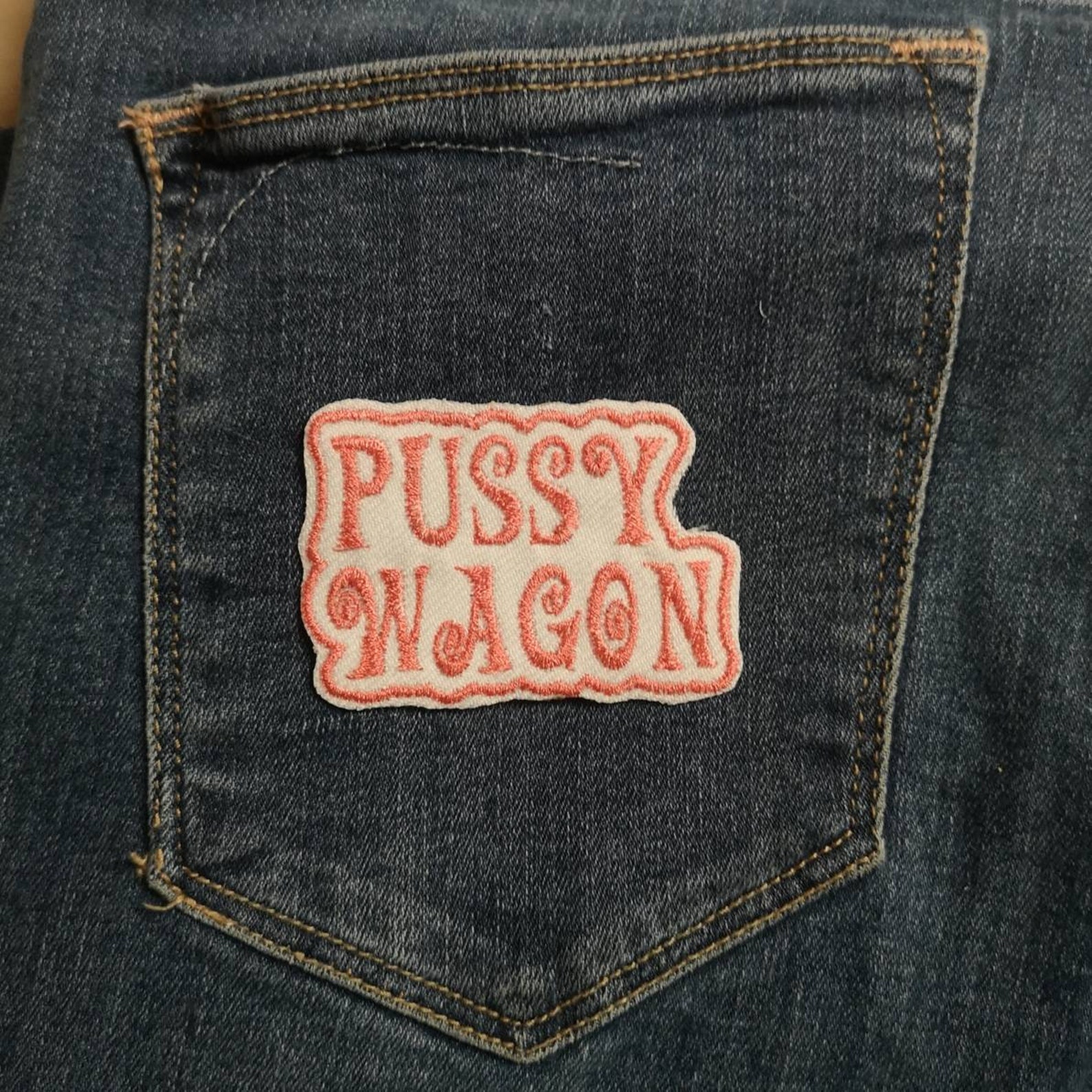 Pussy Wagon Pink White Patch Kill Bill Embroidered Patch Etsy