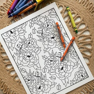 Peony Coloring Page Great For Kids & Adults Printable | Etsy