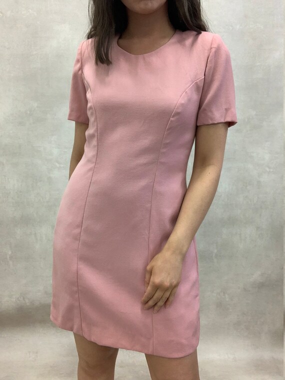 Vintage Baby Pink Shift Dress with Shoulder Pads (