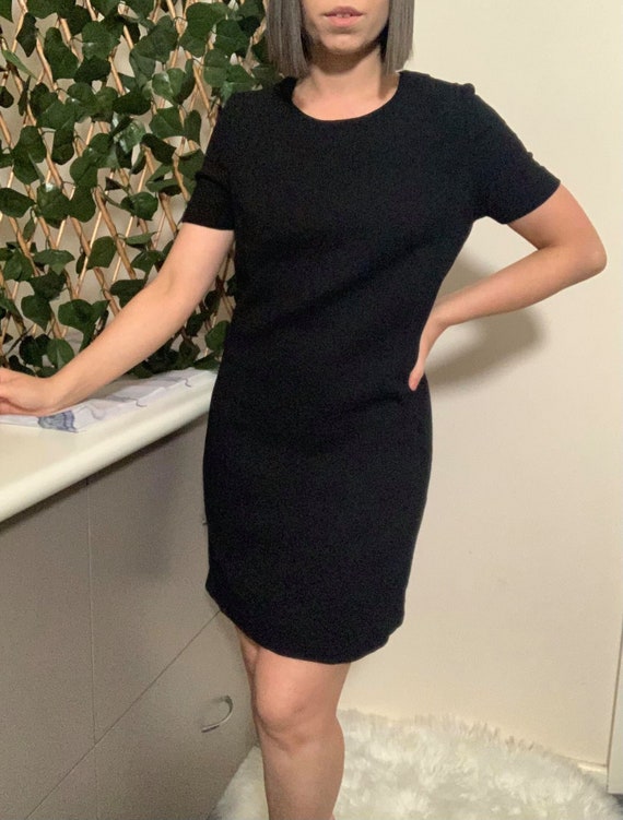 Vintage Black Shift Dress Short Sleeve 