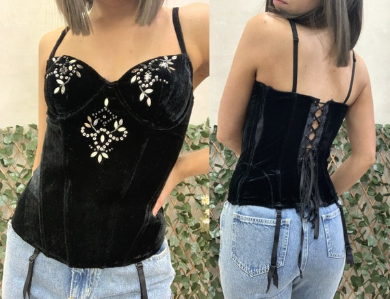 Frederick's Of Hollywood Black Velvet Bustier Top