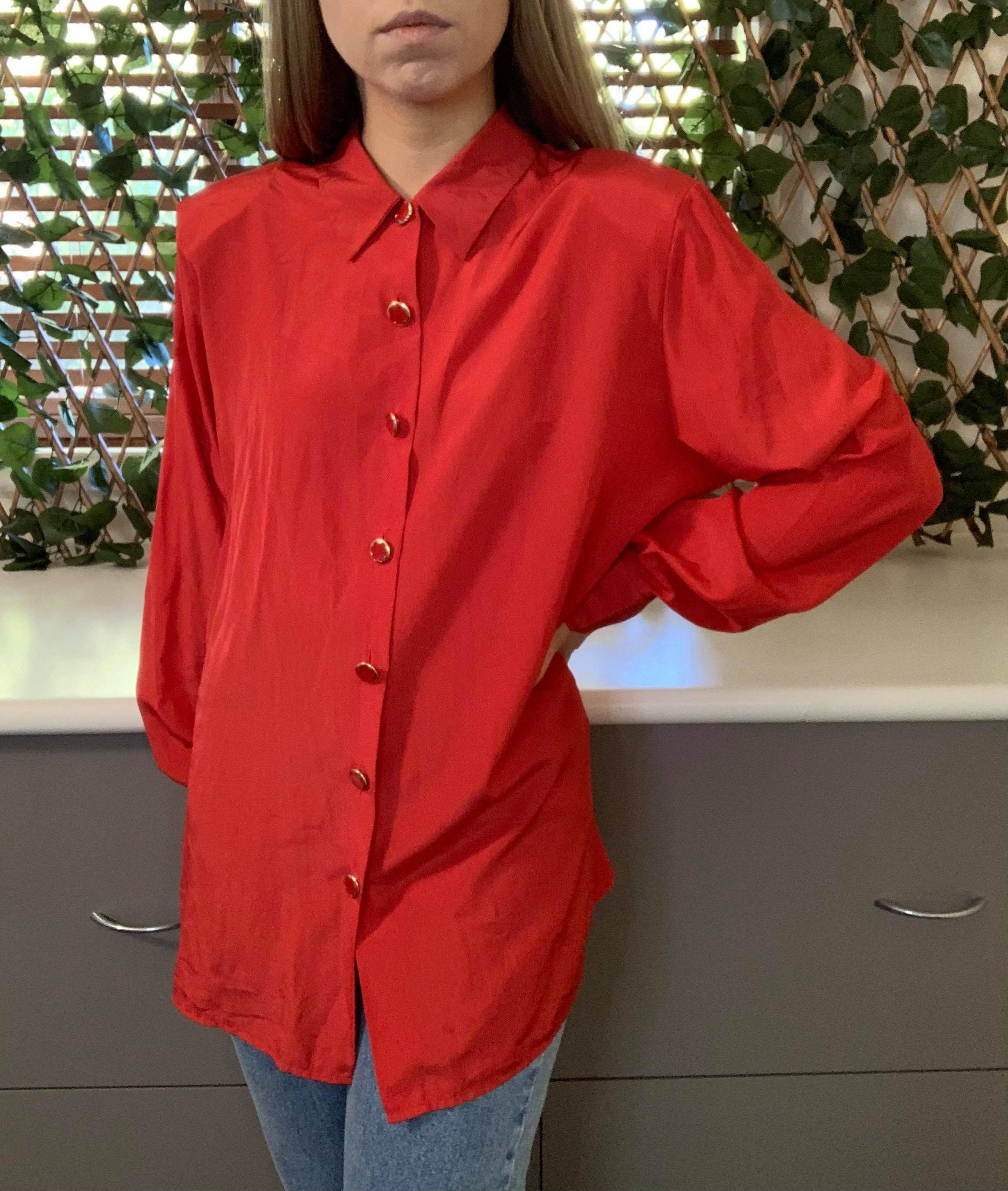 Vintage 80s 90s Red Blouse Long Sleeve Button Front Shirt - Etsy