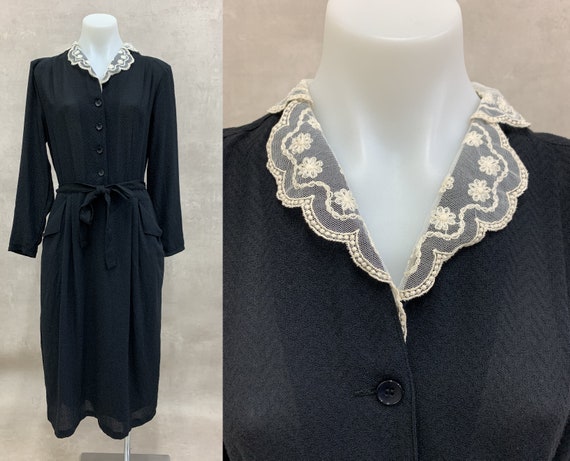 Vintage Black Prairie Dress with Lace Collar (10)