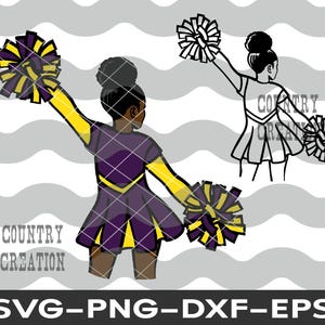 Layered Cheerleader SVG, Cheerleading svg, Customize High School Cheer, Girls Pom Dance, Cheer Mom Cheer Team Afro puff ponytail, poms