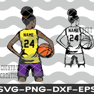 Fille de basket-ball en couches SVG, chemise de basket-ball personnaliser nom numéro joueur, joueur de basket-ball fille, t-shirt afro puff queue de cheval maillot de sport