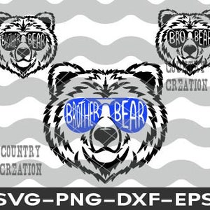 Broer Bear SVG, Bro Brother Bear zonnebril gezicht SVG, Baby SVG, Big Brother SVG, shirt, Bear Brother, Bear familie, Cricut silhouet