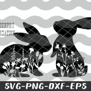 Floral konijn silhouet SVG, Floral Bunny SVG, lente SVG, paashaas SVG, Pasen SVG, konijn SVG, paashazen, paascadeau, gesneden bestand