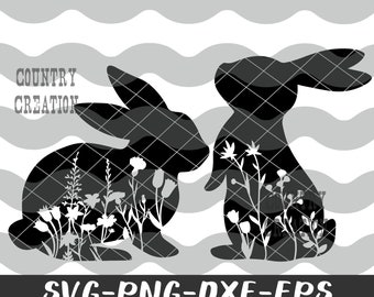 Floral Rabbit Silhouette SVG, Floral Bunny SVG, Spring svg, Easter Bunny svg, Easter svg, Rabbit svg, Easter Bunnies, Easter Gift,Cut File