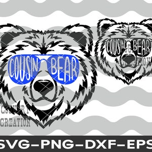 Primo Urso SVG, Rosto de óculos de sol de urso, Bebê SVG, Camisa de família, Cousin Crew svg, Primos, Urso Bebê, Família Urso, arquivo de corte Cricut Silhouette