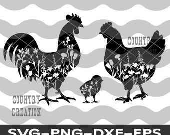 Rooster svg silhouette, floral chicken svg, Floral Rooster SVG, Farm animals, Spring svg, Easter Chick Easter svg, Country farmhouse Cricut