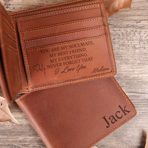 Regalo para novio, Cartera personalizada para hombre, Regalos para él, Regalo de San Valentín, cartera para mi hombre, Cuero genuino, regalo para marido