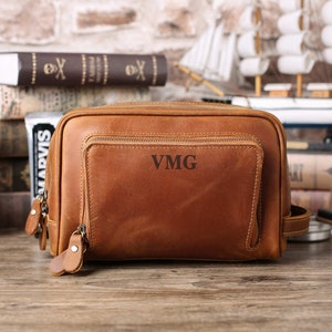 Personalized Leather Dopp Kit: Groomsmen Gift, Full Grain Toiletry Bag