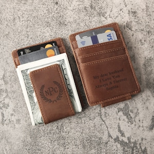Cadeau personnalisé de garçon d'honneur pince à billets RFID Portefeuille en cuir véritable Petit ami Cadeaux de fête des pères pour homme Cadeaux personnalisés pour lui