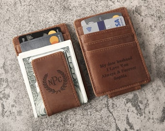 Personalized Groomsman Gift RFID Money Clip Genuine Leather Wallet Boyfriend Fathers Day Gifts for Men Custom Gifts for Him