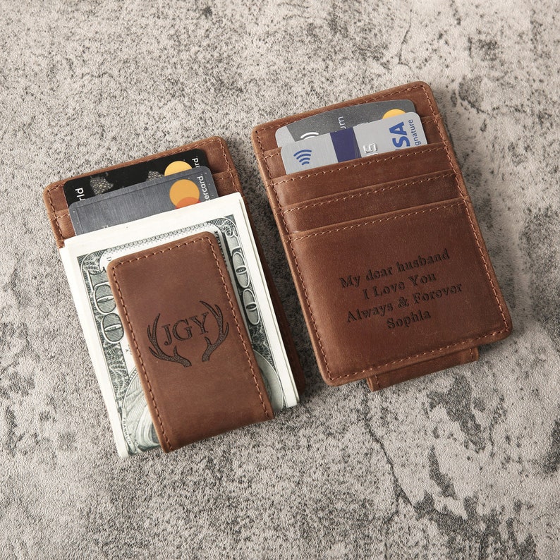 Personalized Groomsman Gift RFID Money Clip Genuine Leather Wallet Boyfriend Fathers Day Gifts for Men Custom Gifts for Him image 9