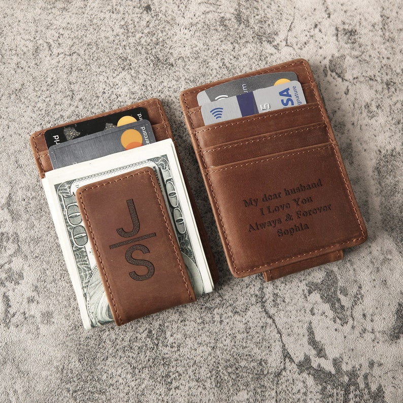 Personalized Groomsman Gift RFID Money Clip Genuine Leather Wallet Boyfriend Fathers Day Gifts for Men Custom Gifts for Him image 7