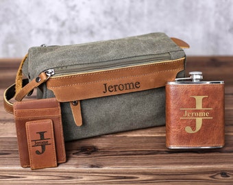 Groomsmen Gift Toiletry Bag, Personalized Leather Money Clip, Groomsmen Flask, Gift for Groomsmen, Bachelor Party Gift, Gift for Wedding